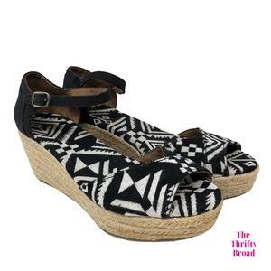 Toms Aztec D'Orsay Ankle Wedges Black White Size 7.5